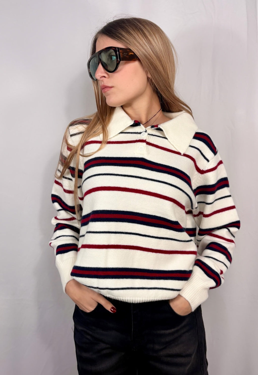 Maglione Polo Scholar a righe White