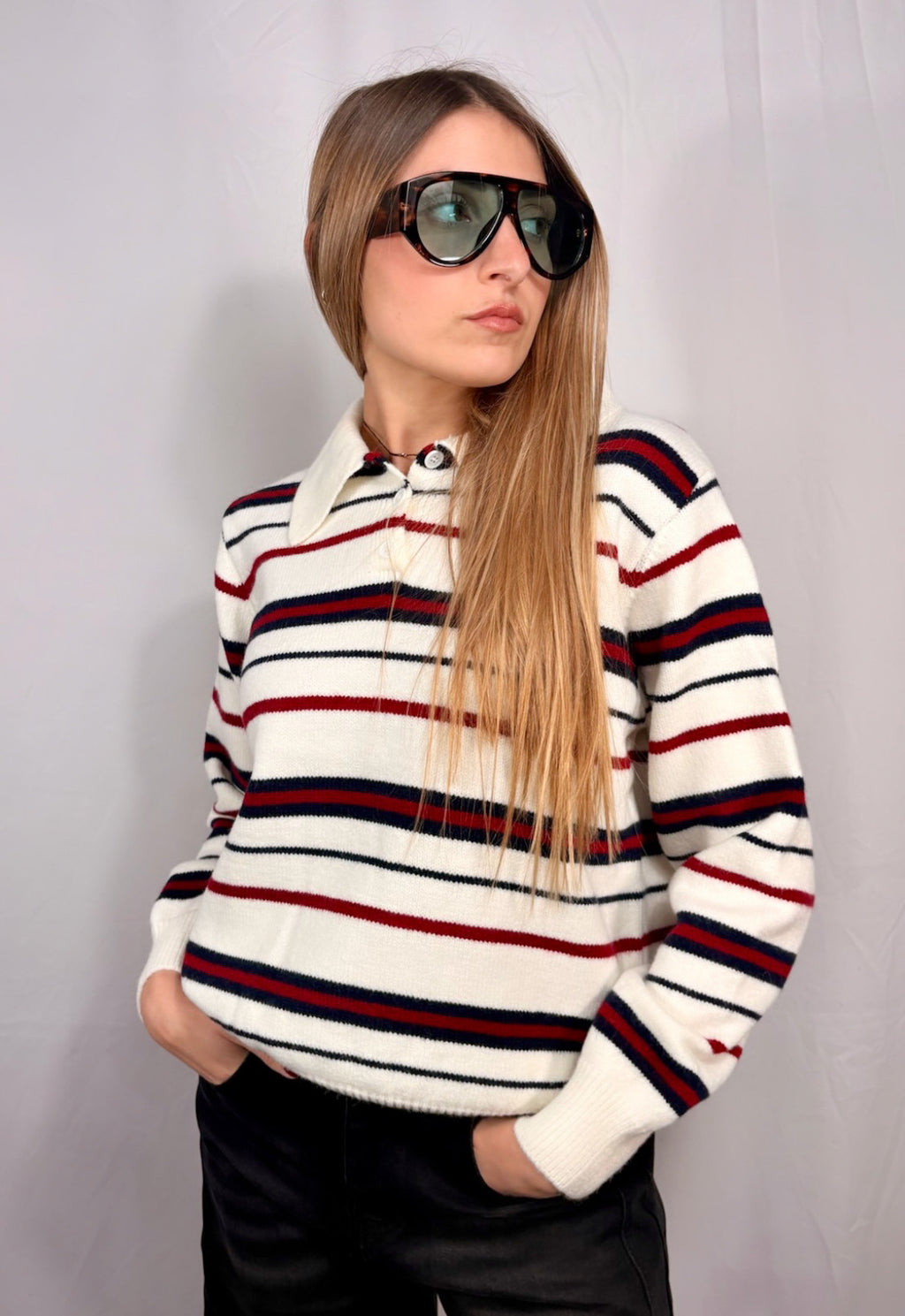 Maglione Polo Scholar a righe White