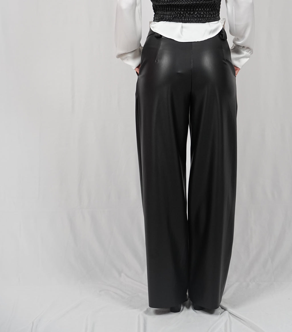 Pantalone loose ecopelle Black