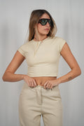 T-shirt Basic crop Beige
