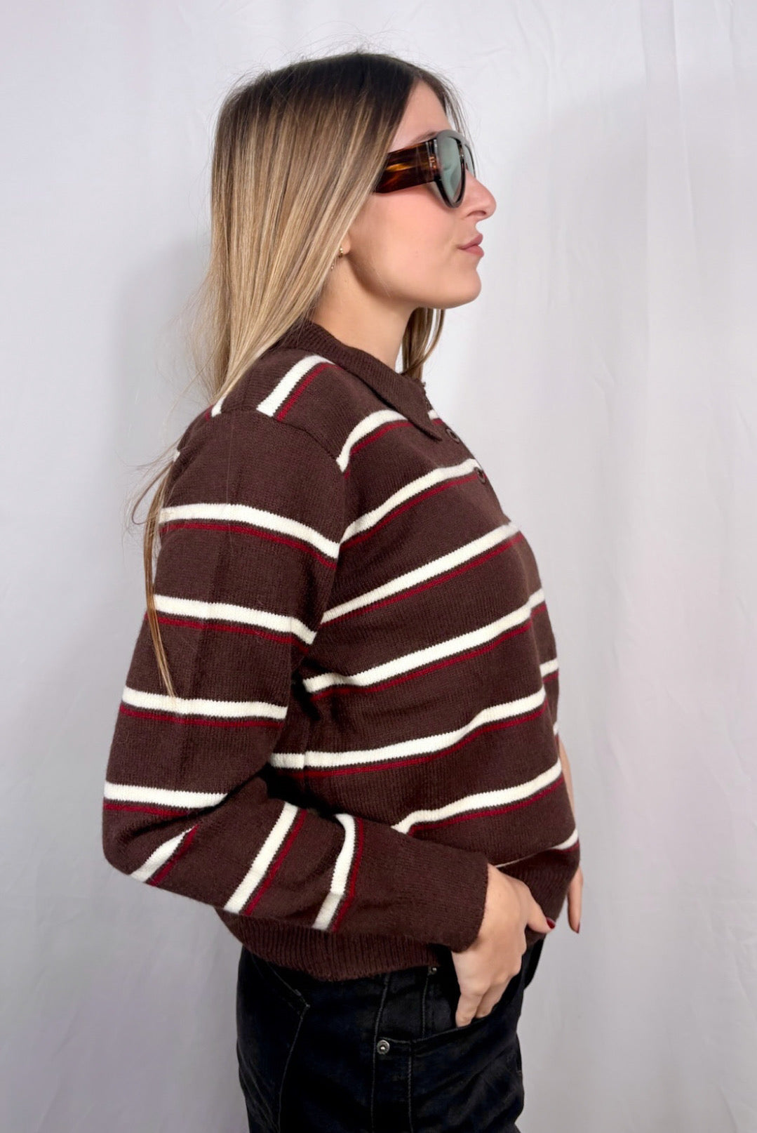 Maglione Polo Scholar a righe Brown