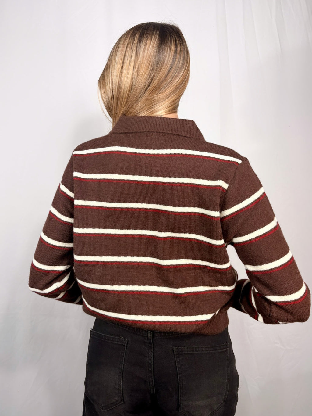 Maglione Polo Scholar a righe Brown