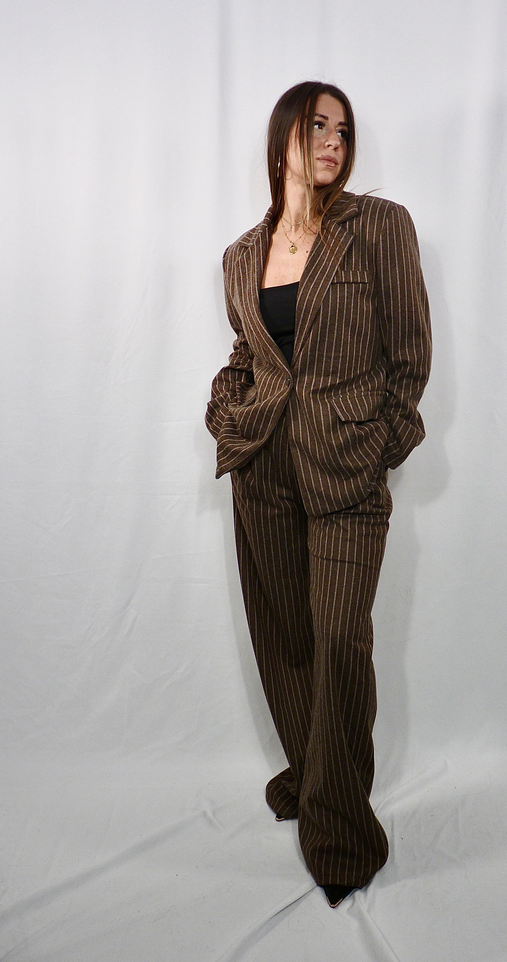 Completo gessato Winter Brown